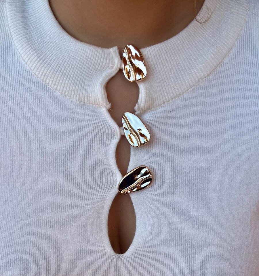 Gold Detaylı Fitilli Triko Bluz