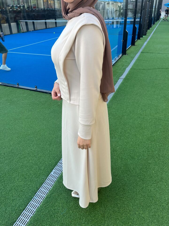 Krem Fermuarlı Korse Formlu İkili Takım